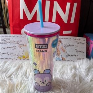 BT21 Mang Iridescent Tumbler with Straw - Purple